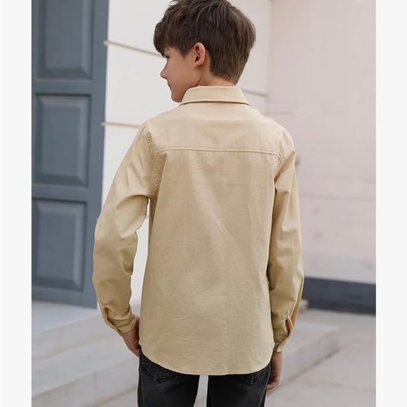 NWT Boys' Long Sleeve Dress Shirts Collared Button-Down Solid Cotton Top - Picture 2 of 4